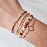 Bracelet Flat beads red &amp; brown