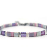 Bracelet Flat beads purple &amp; white