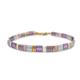 Bracelet Flat beads purple &amp; white