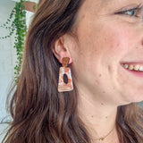 Earrings Dusty Pink Stone Rectangle Wood