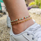 Anklet Square beads blue and brown