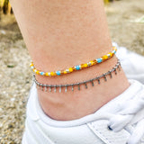 Anklet Square beads yellow blue silver