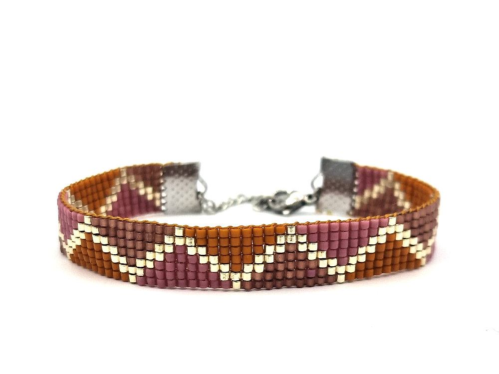 Weaving bracelet Zigzag Terracotta Pink Purple